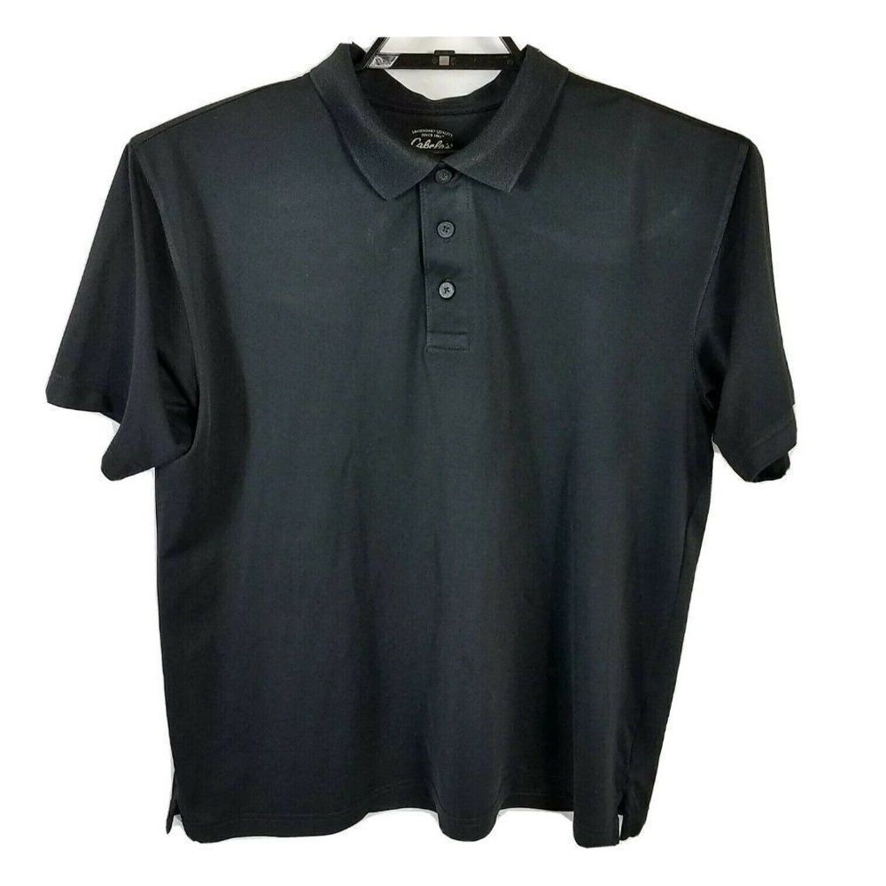 Cabela's Men's Size Large Black Short Sleeve Polo Shirt Regular Fit Polyester